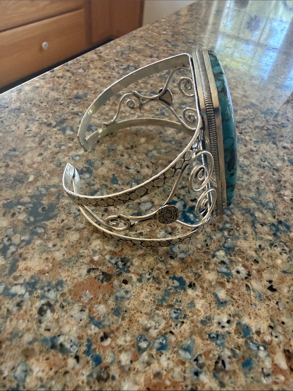 Turquoise Statement Cuff Bracelet - Large Rectangular Stone - Picture 3 of 3